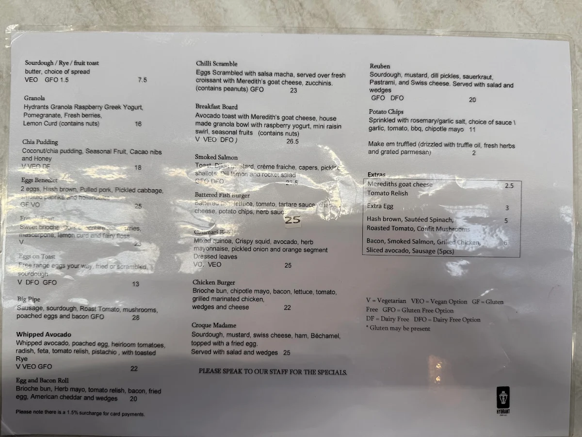 Menu, Hydrant Food Hall