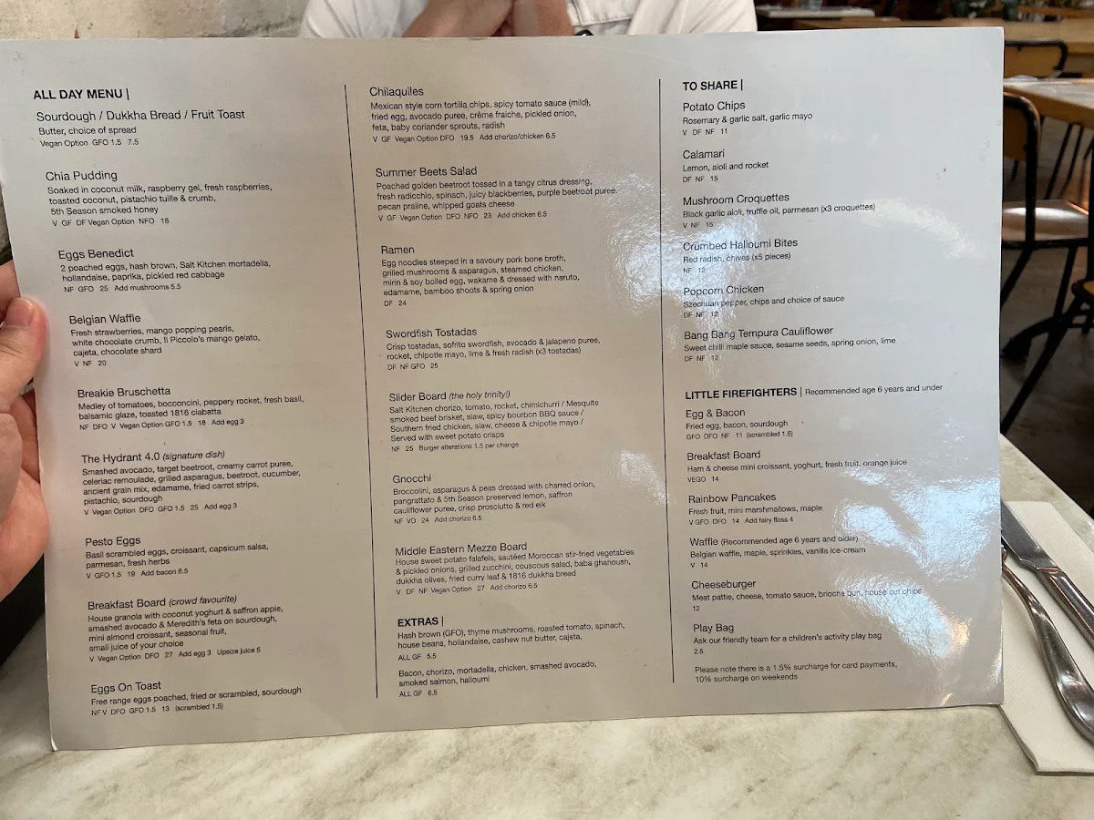 Menu, Hydrant Food Hall