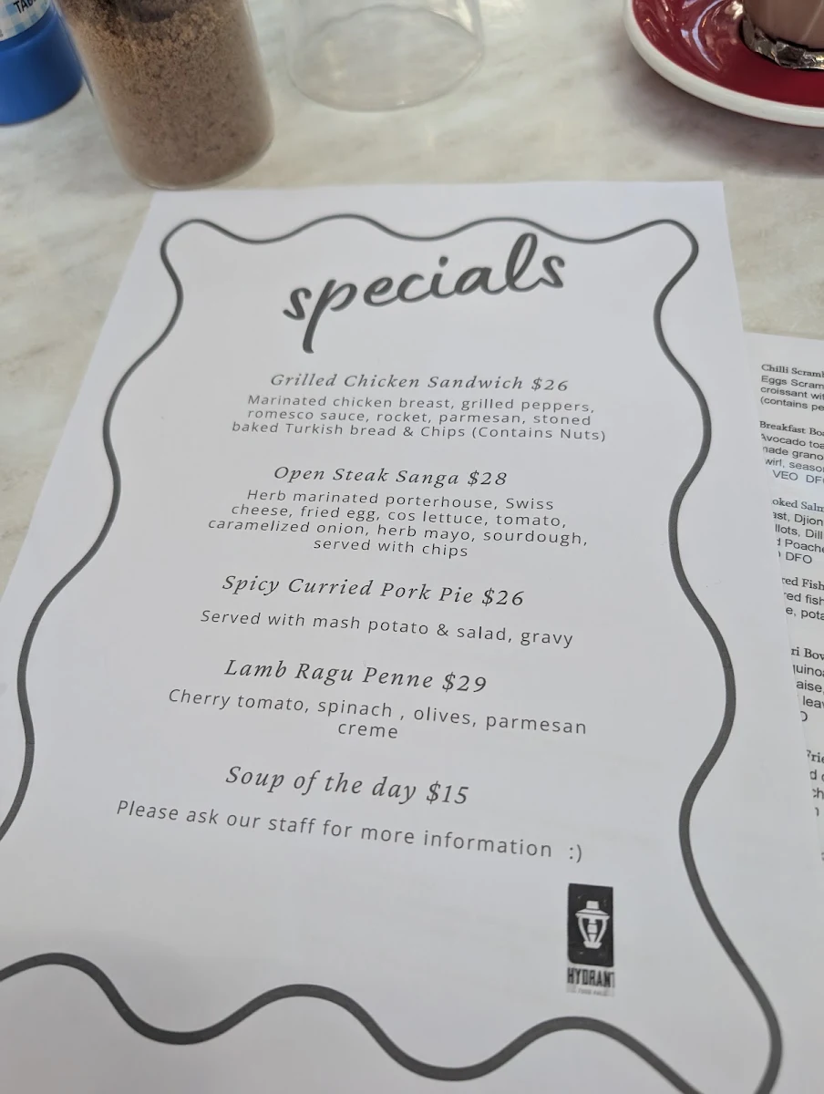 Menu, Hydrant Food Hall