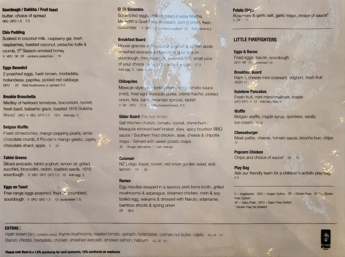 Menu, Hydrant Food Hall