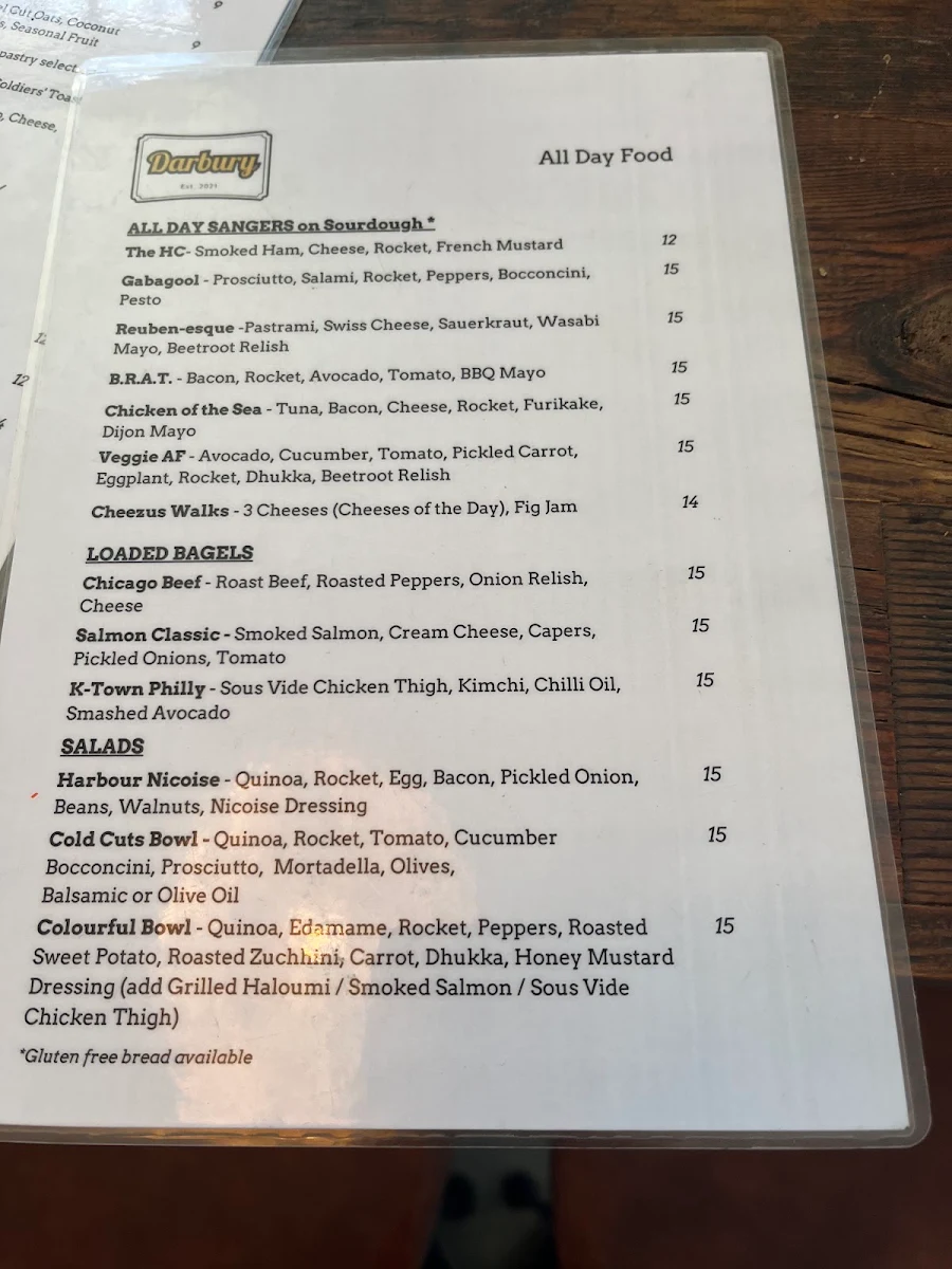Menu, Darbury