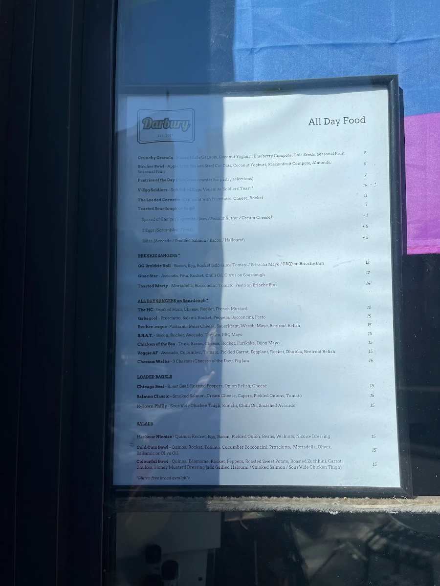 Menu, Darbury