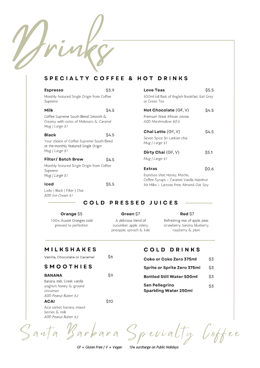 Menu, B.Social Cafe Santa Barbara