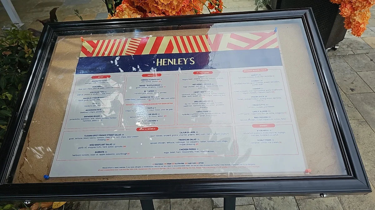 Menu, Henley's Bar & Kitchen