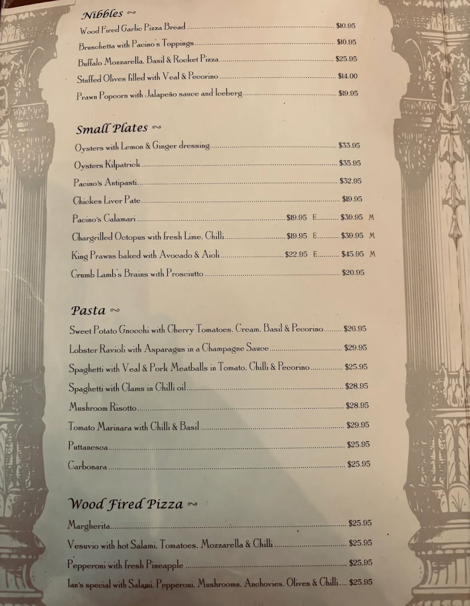 Menu, Pacino's
