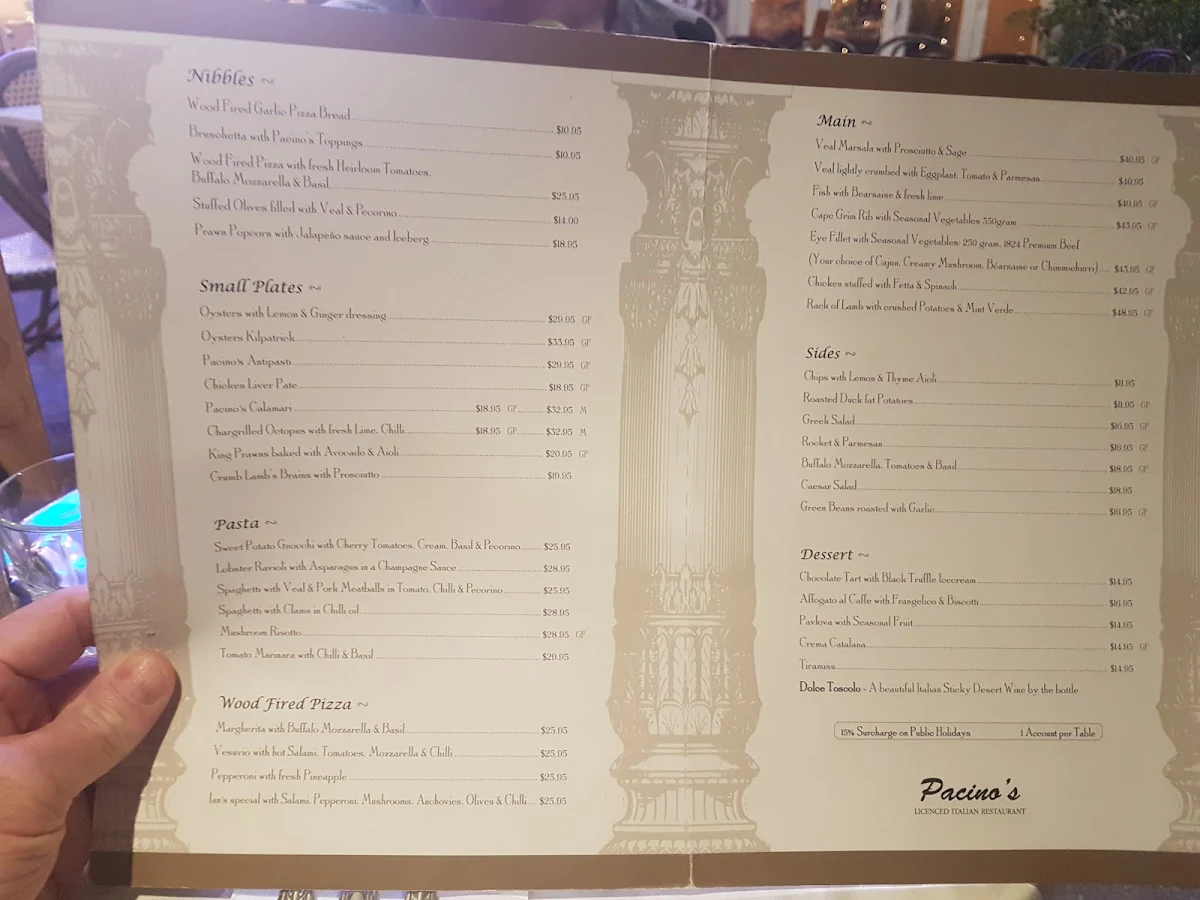 Menu, Pacino's