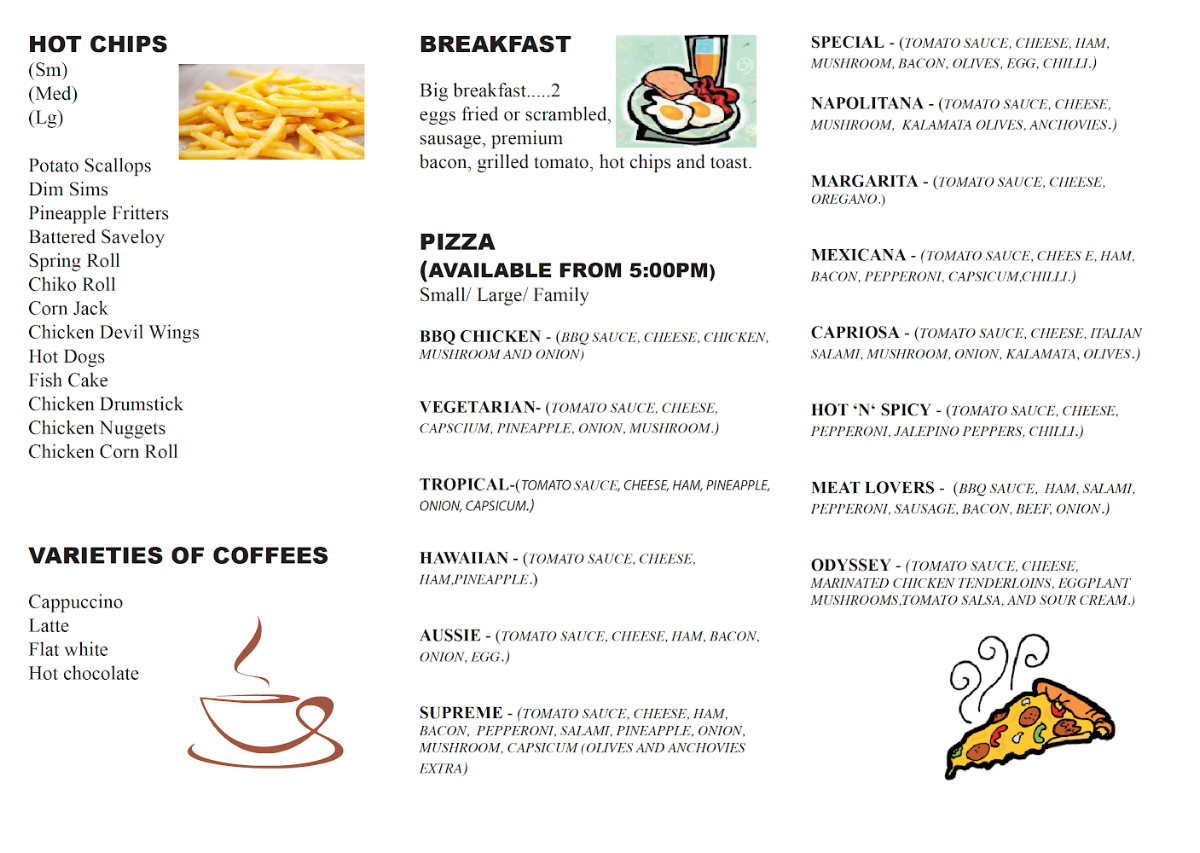 Menu, Palmerston Takeaway