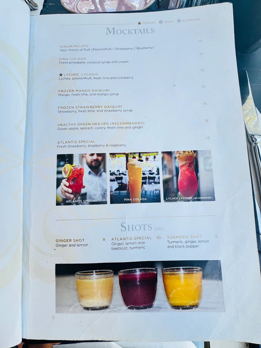 Menu, Atlantis On The Bay