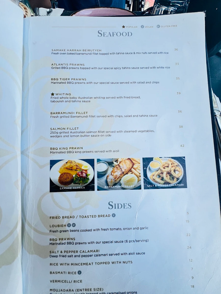 Menu, Atlantis On The Bay