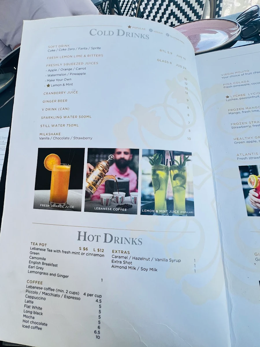 Menu, Atlantis On The Bay