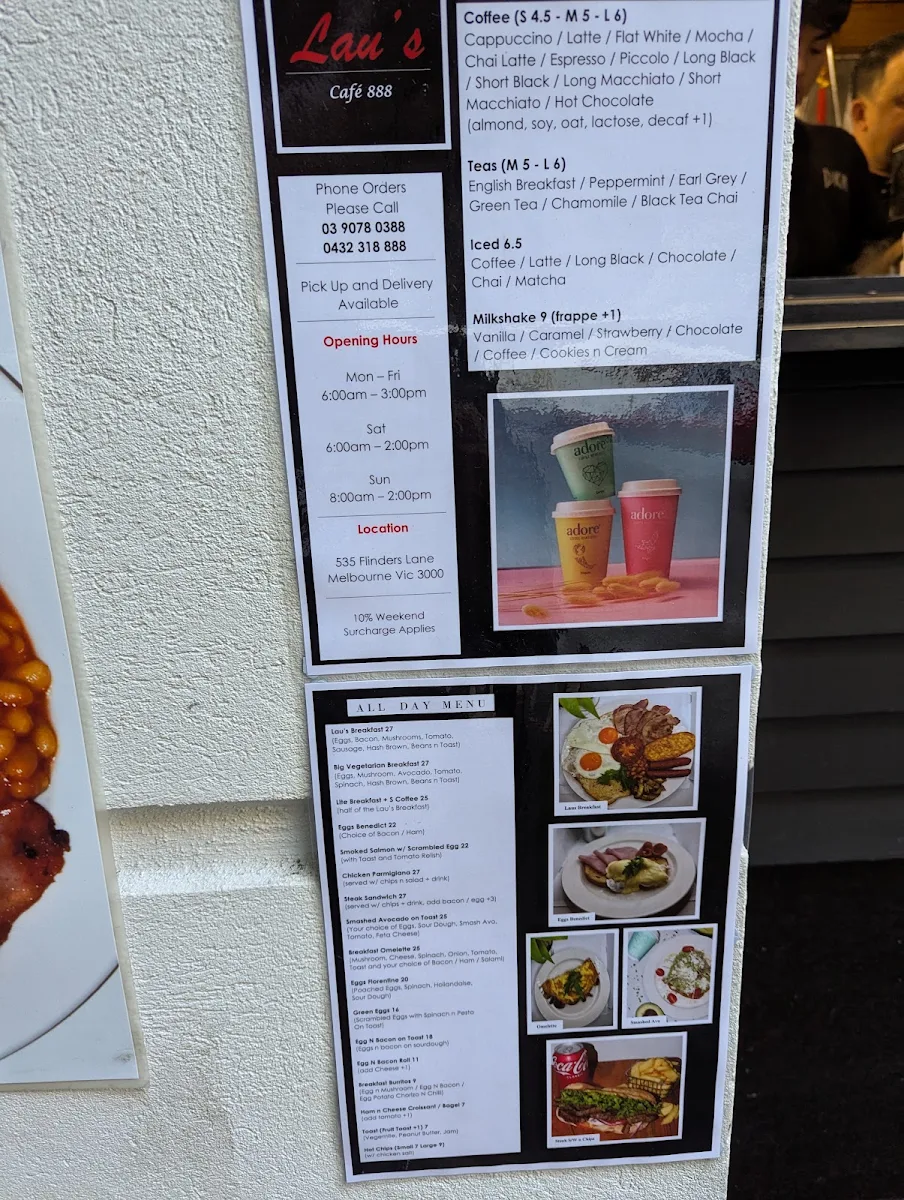 Menu, Lau’s Café 888