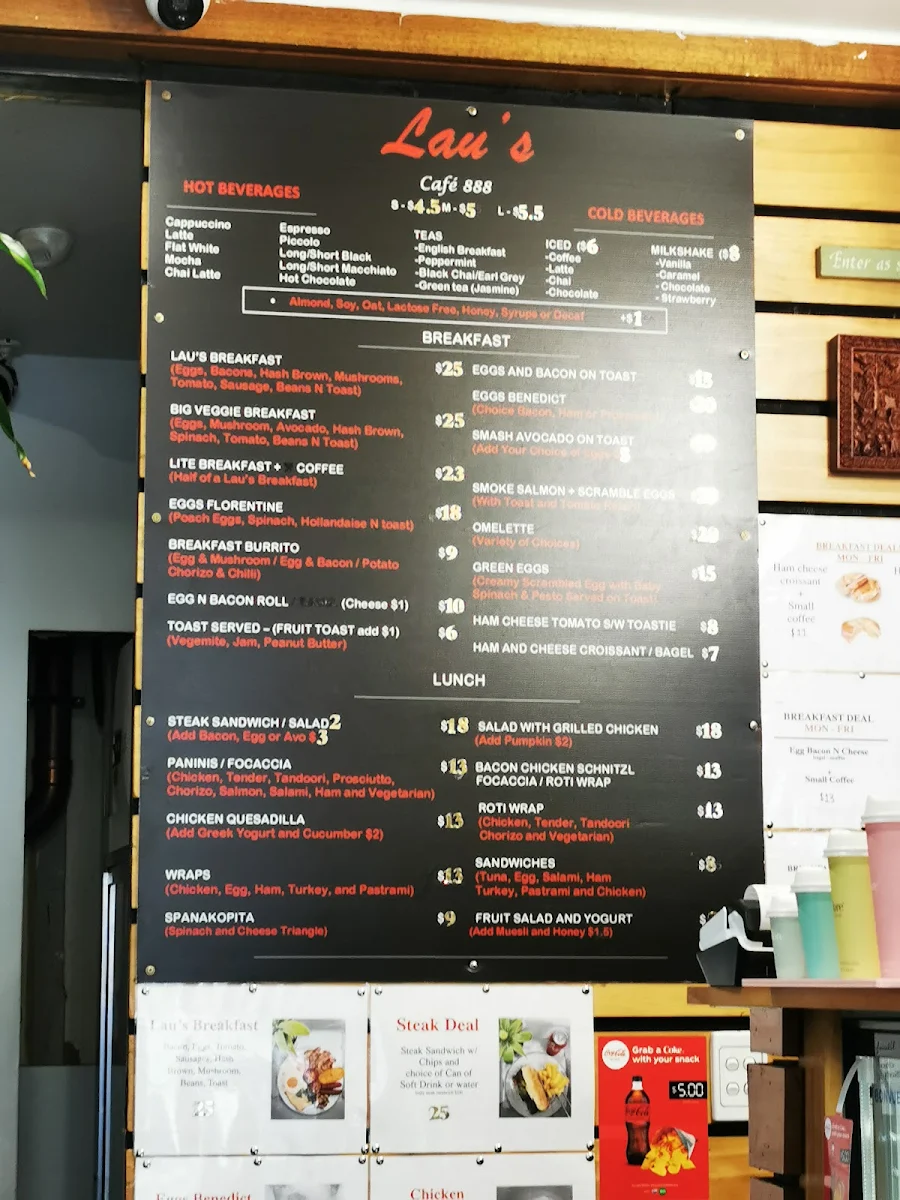 Menu, Lau’s Café 888
