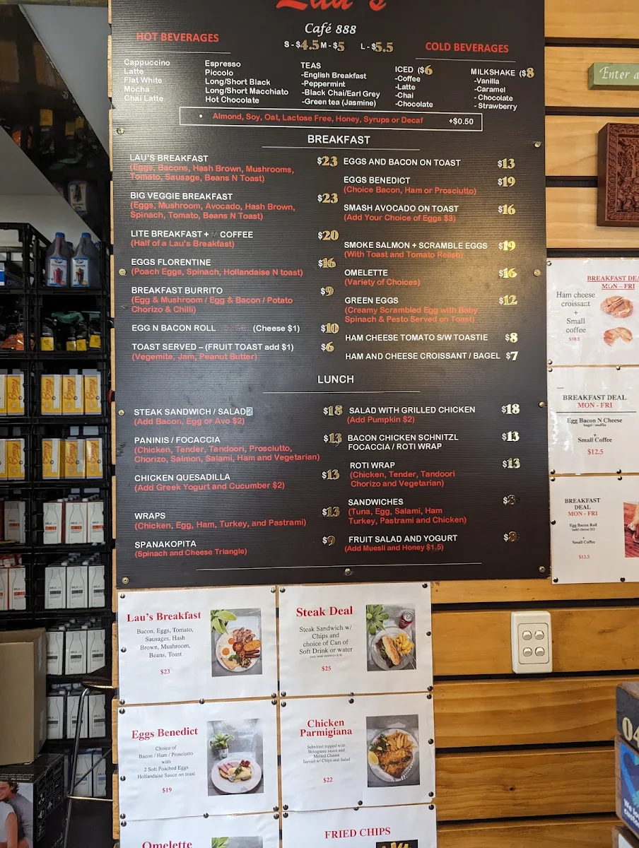 Menu, Lau’s Café 888
