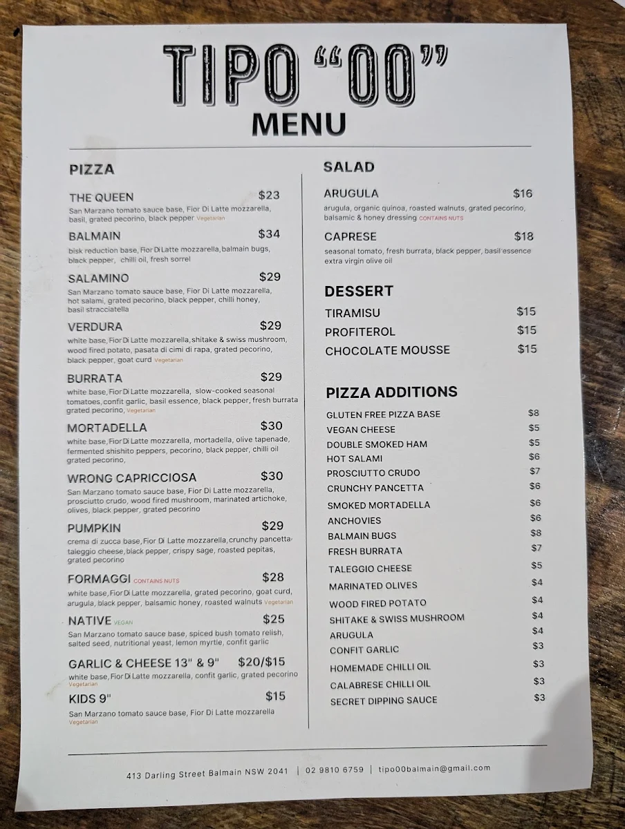 Menu, Tipo 00 Balmain