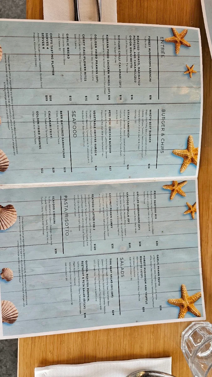 Menu, Crackerjack Beachfront Restaurant