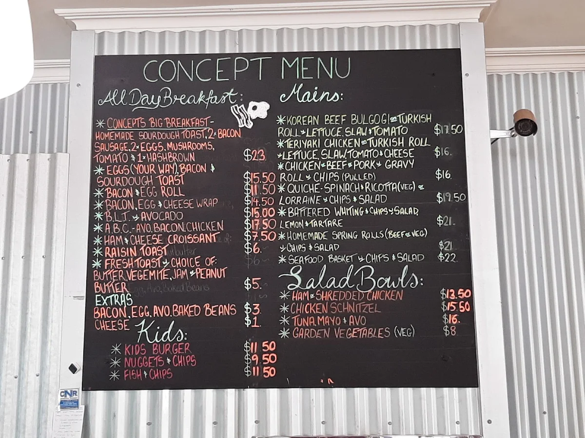 Menu, Concept Cafe Braidwood