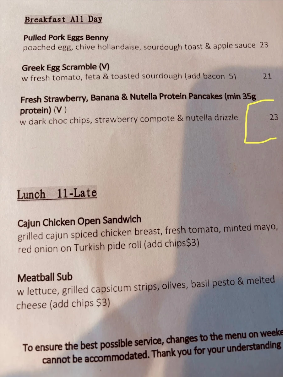 Menu, Creme Port Melbourne