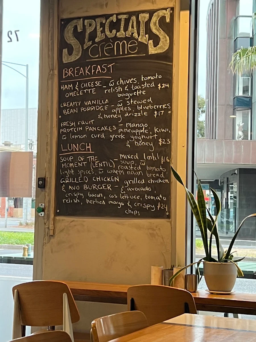 Menu, Creme Port Melbourne