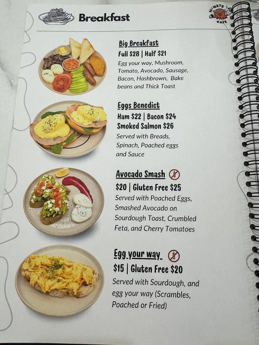 Menu, Hi Mate Cafe North Tamworth