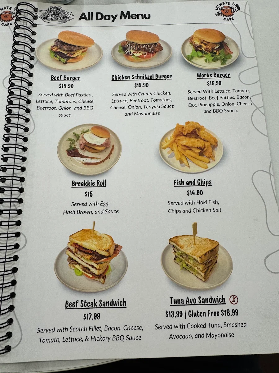 Menu, Hi Mate Cafe North Tamworth