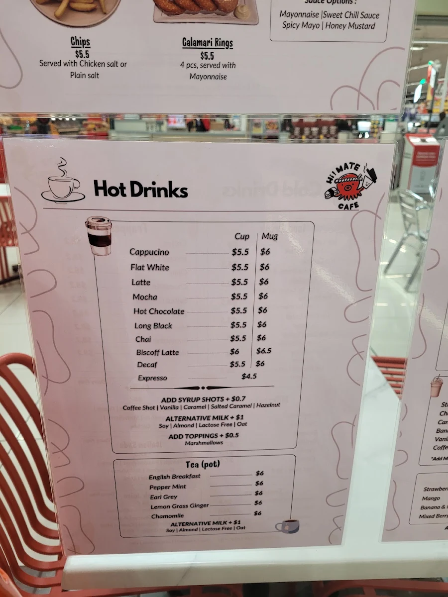Menu, Hi Mate Cafe North Tamworth