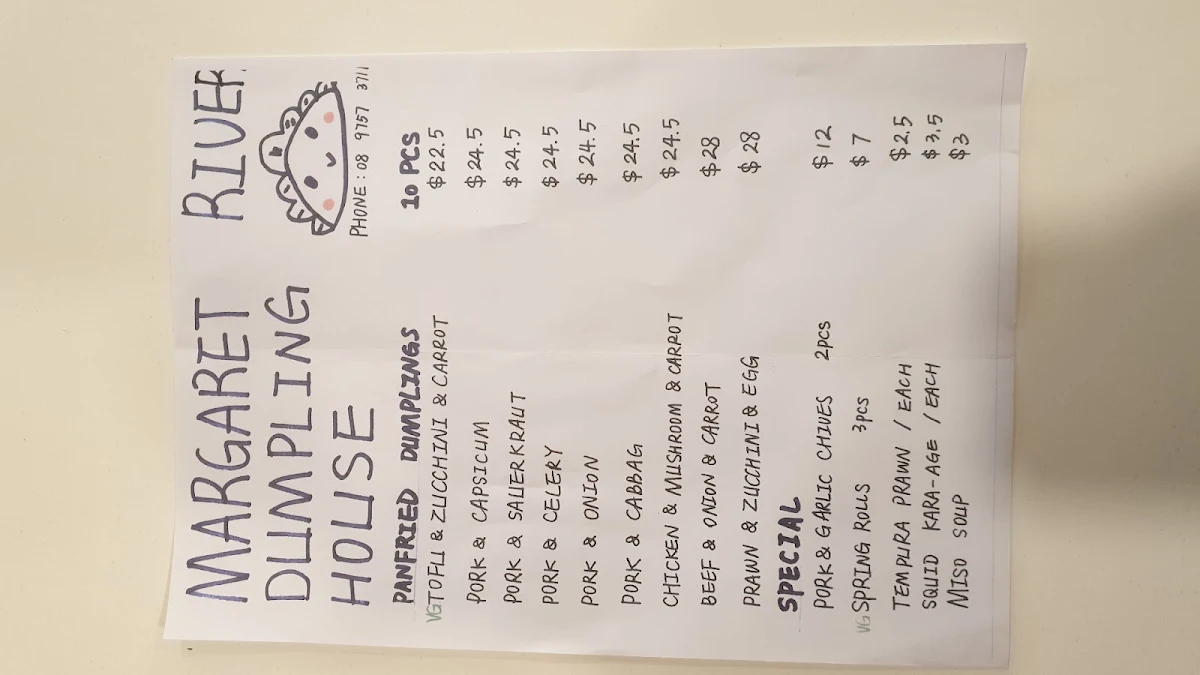 Menu, Dumpling House Margaret River