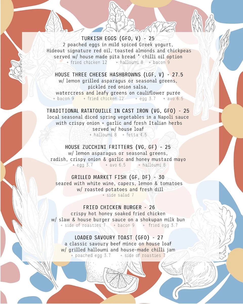 Menu, The Hideout Coffee House