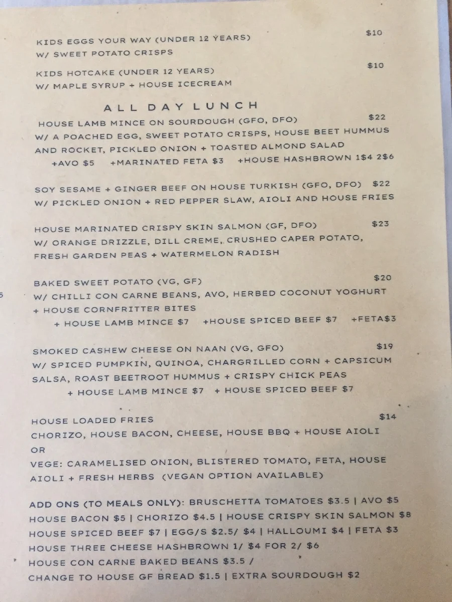 Menu, The Hideout Coffee House