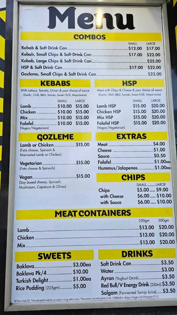 Menu, Kebabalab