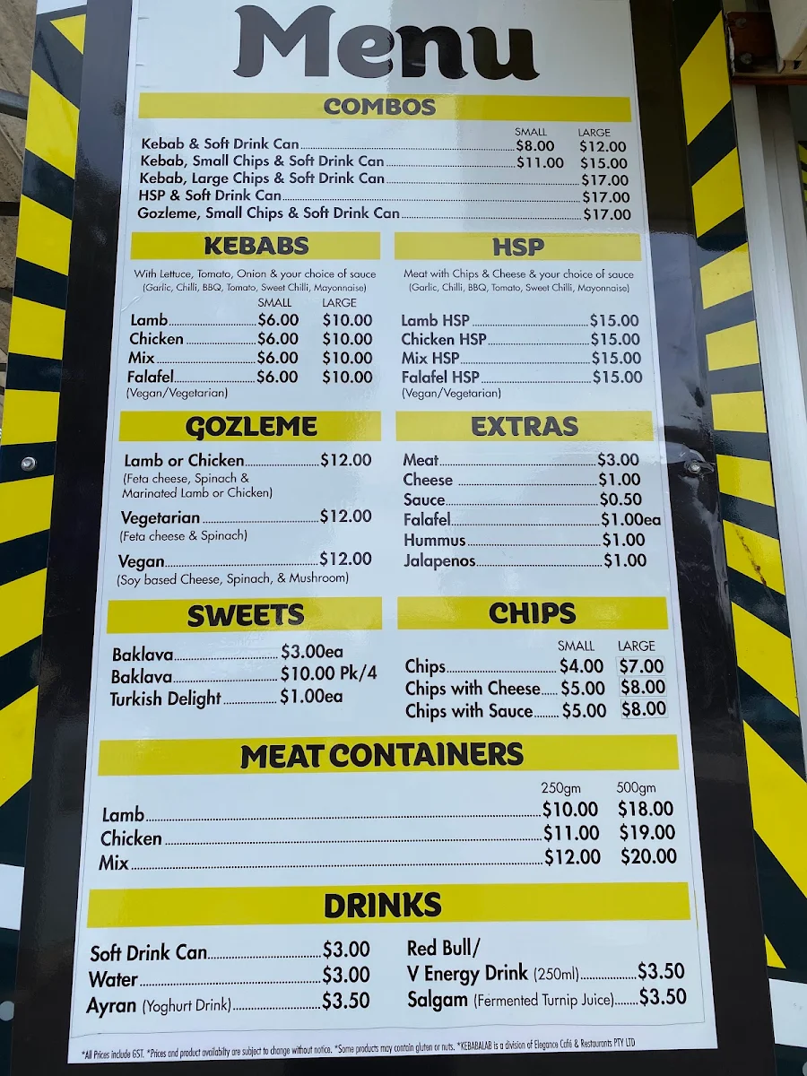 Menu, Kebabalab