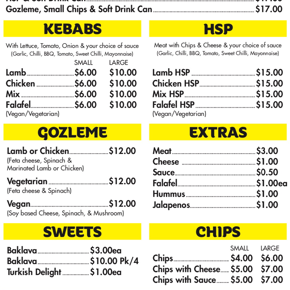 Menu, Kebabalab