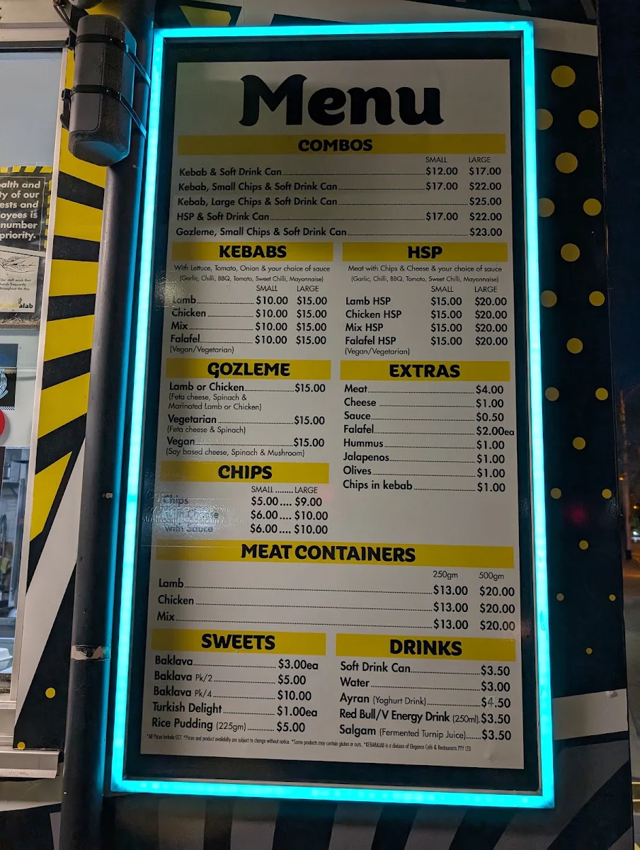 Menu, Kebabalab
