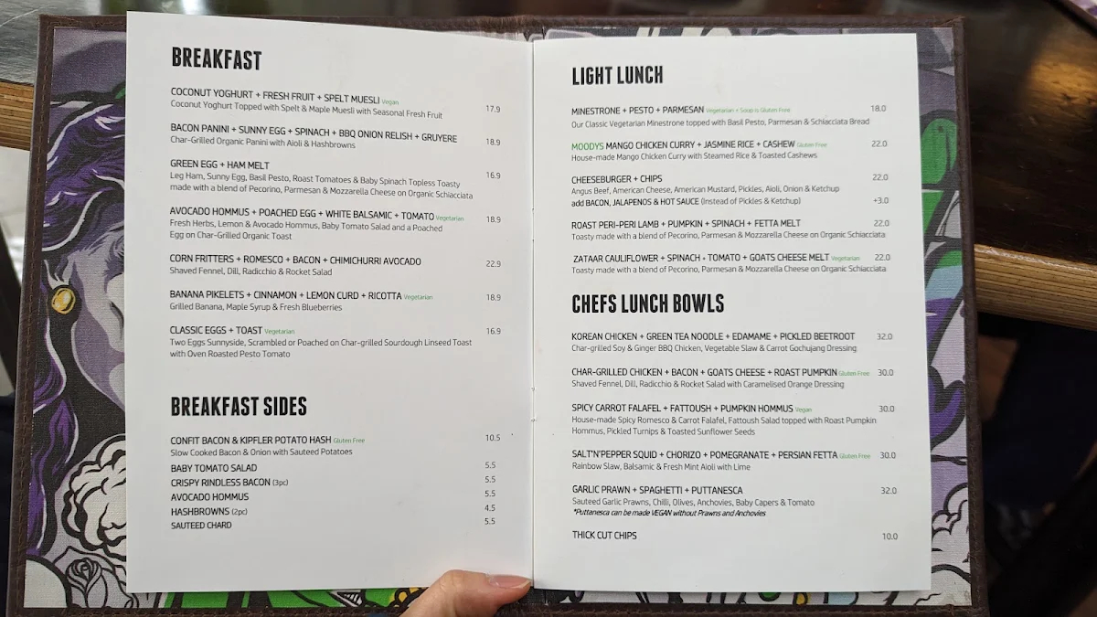 Menu, The Moody Chef