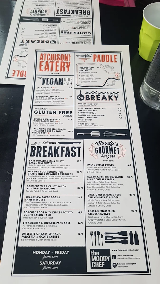 Menu, The Moody Chef