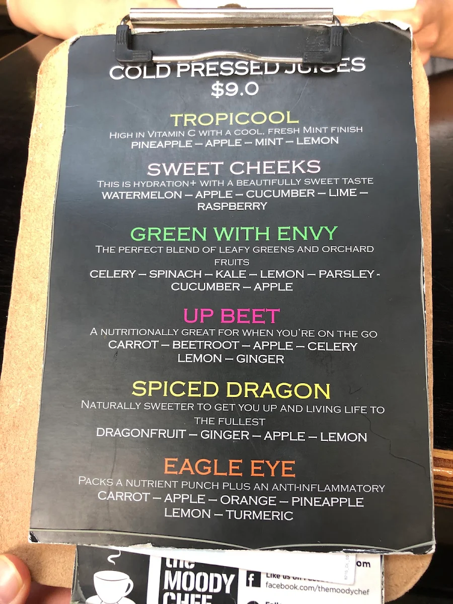 Menu, The Moody Chef
