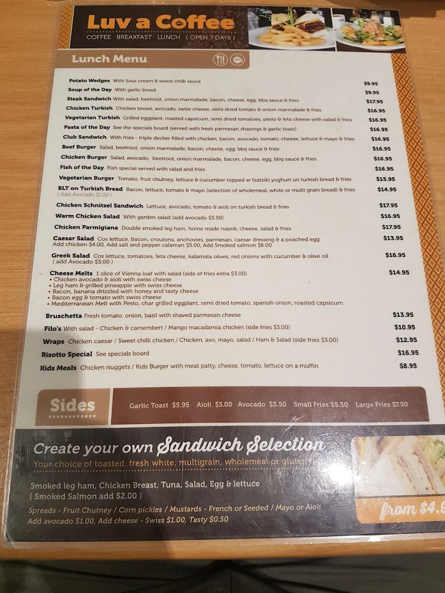 Menu, Luv a Coffee Beenleigh