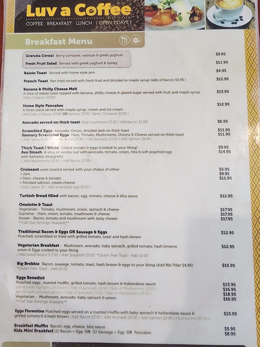 Menu, Luv a Coffee Beenleigh