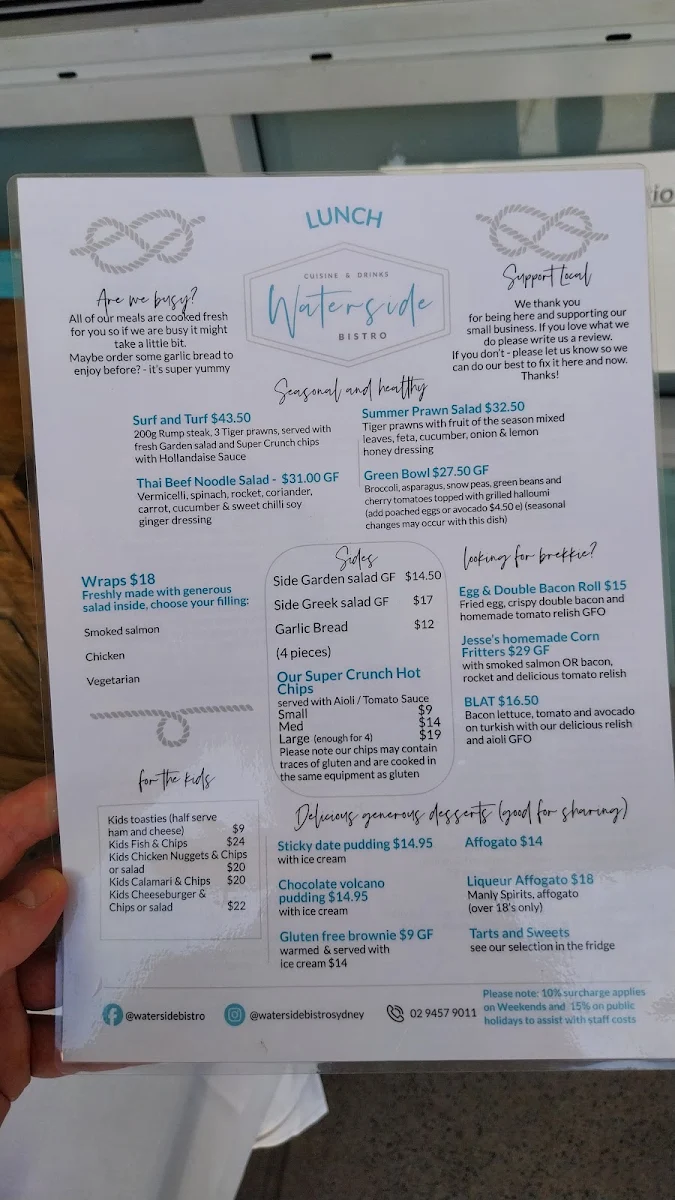 Menu, Waterside Bistro - waterfront cafe