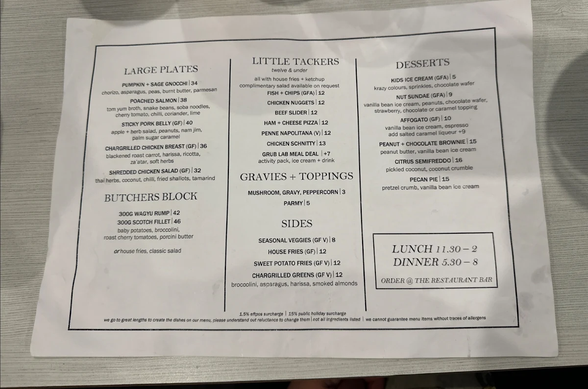 Menu, Dalrymple Hotel, Stansbury