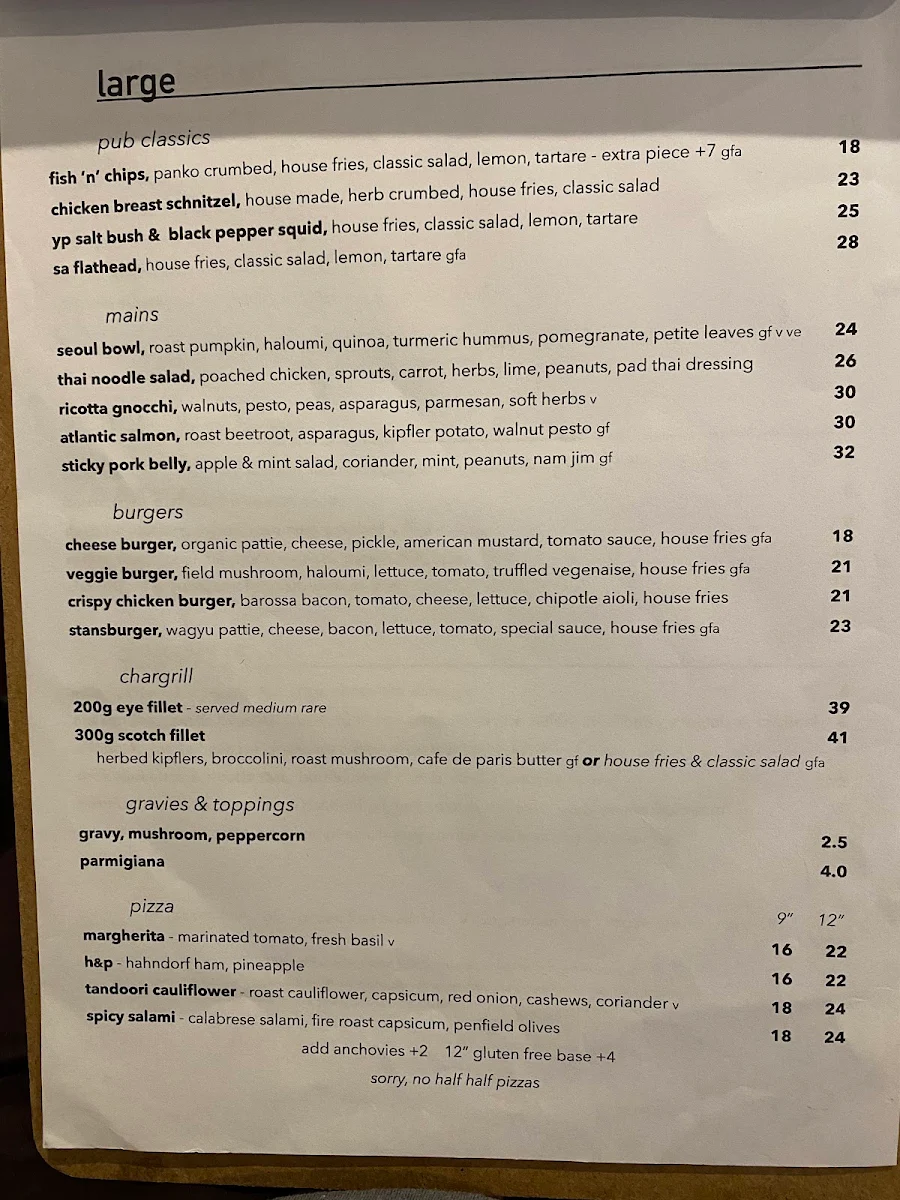 Menu, Dalrymple Hotel, Stansbury