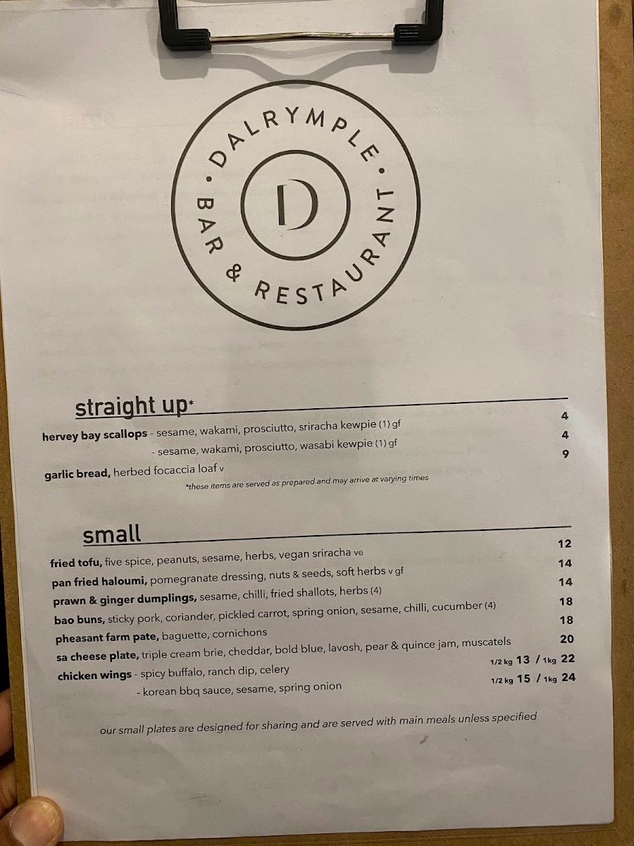 Menu, Dalrymple Hotel, Stansbury