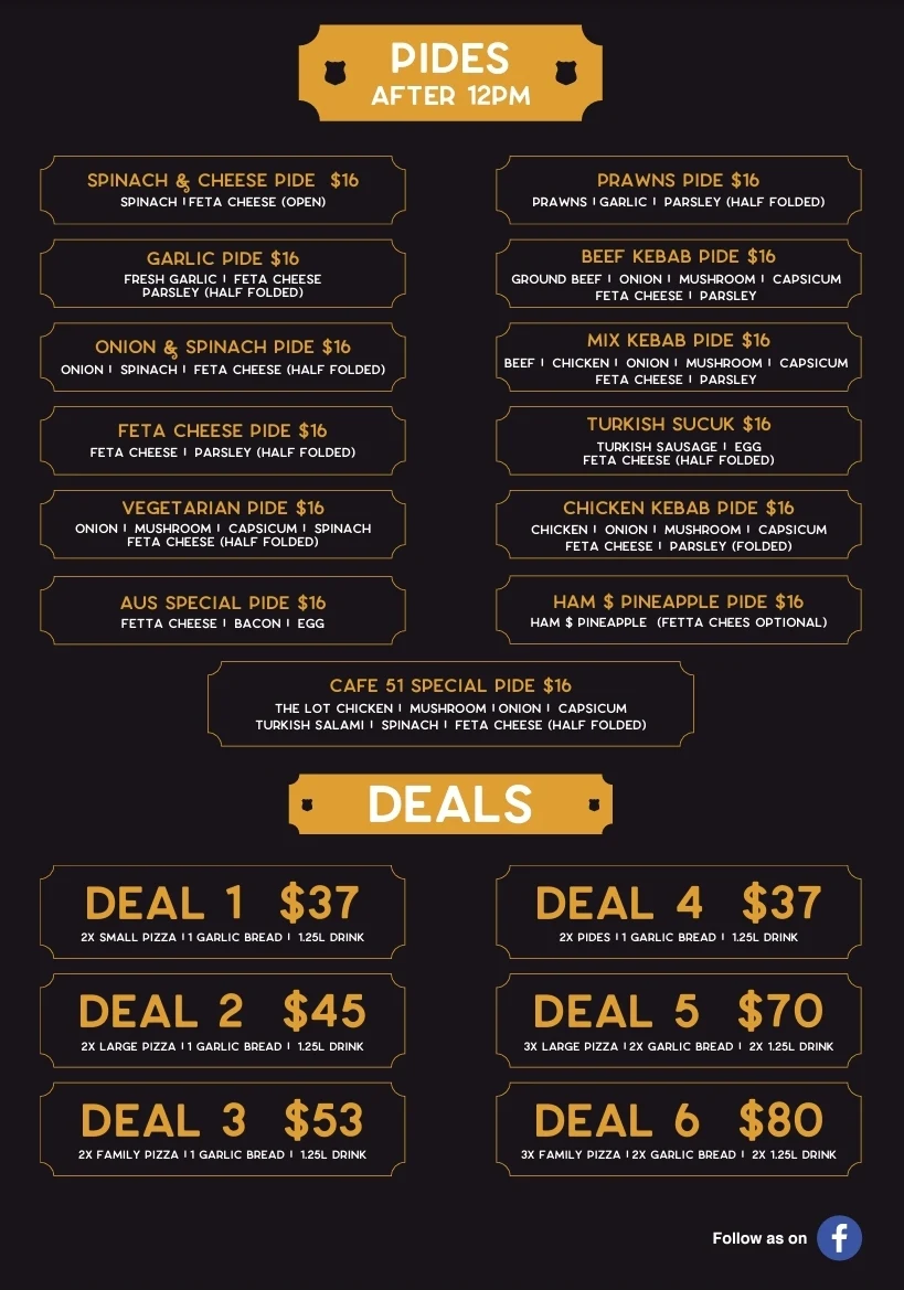 Menu, Café 51