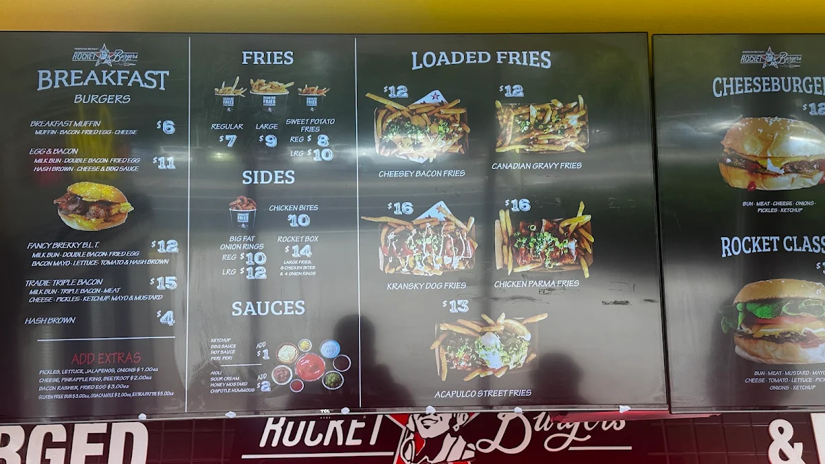 Menu, Rocket Burgers & Fries Traralgon