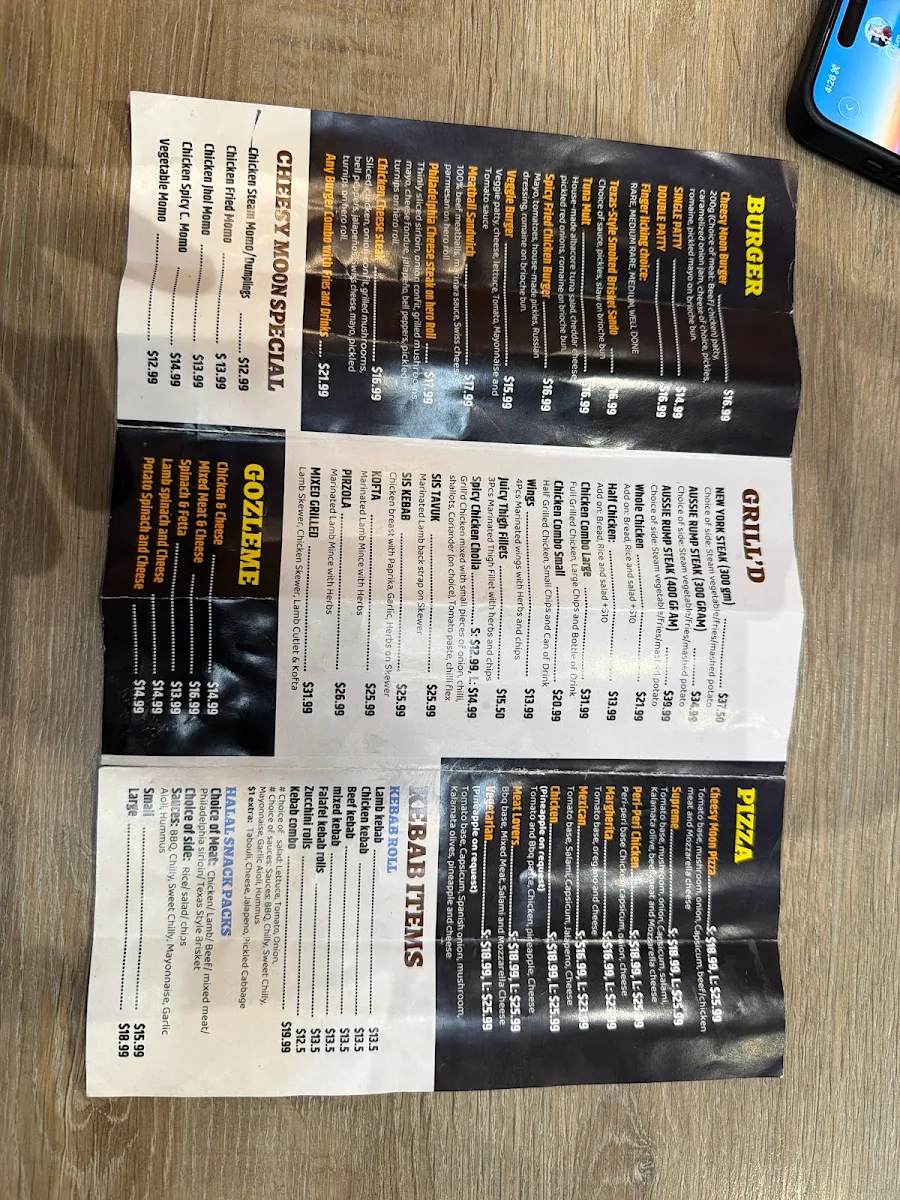 Menu, Cheesy Moon Restaurant