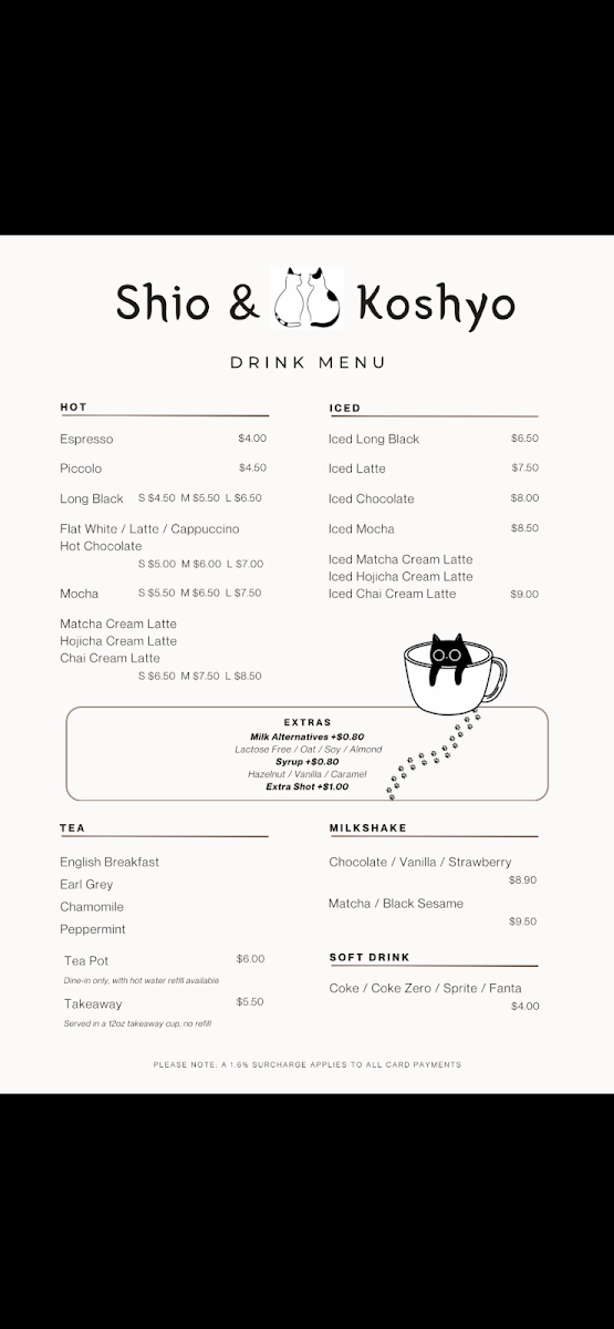 Menu, Cafe Shio&Koshyo