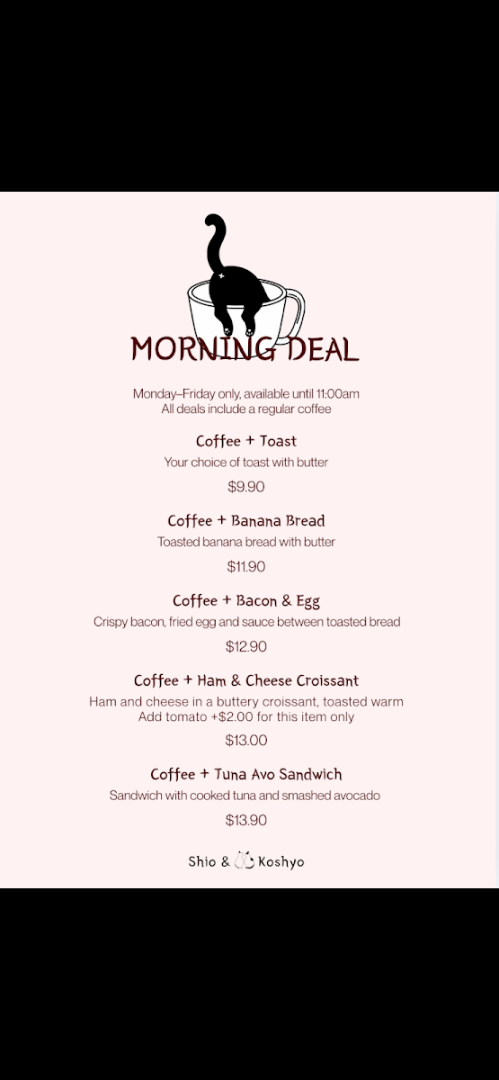 Menu, Cafe Shio&Koshyo