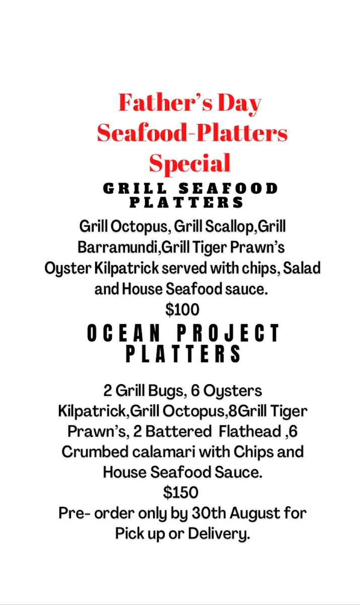 Menu, Ocean Project Café Restaurant