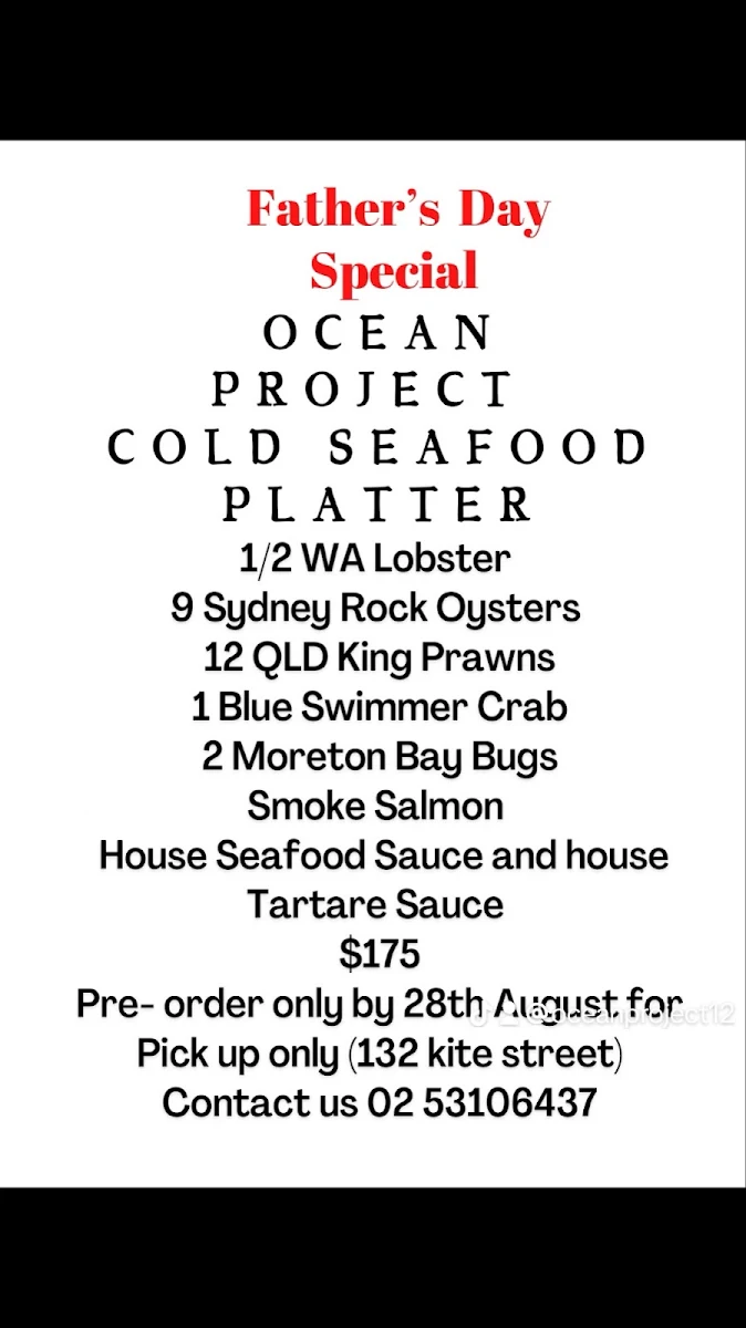 Menu, Ocean Project Café Restaurant