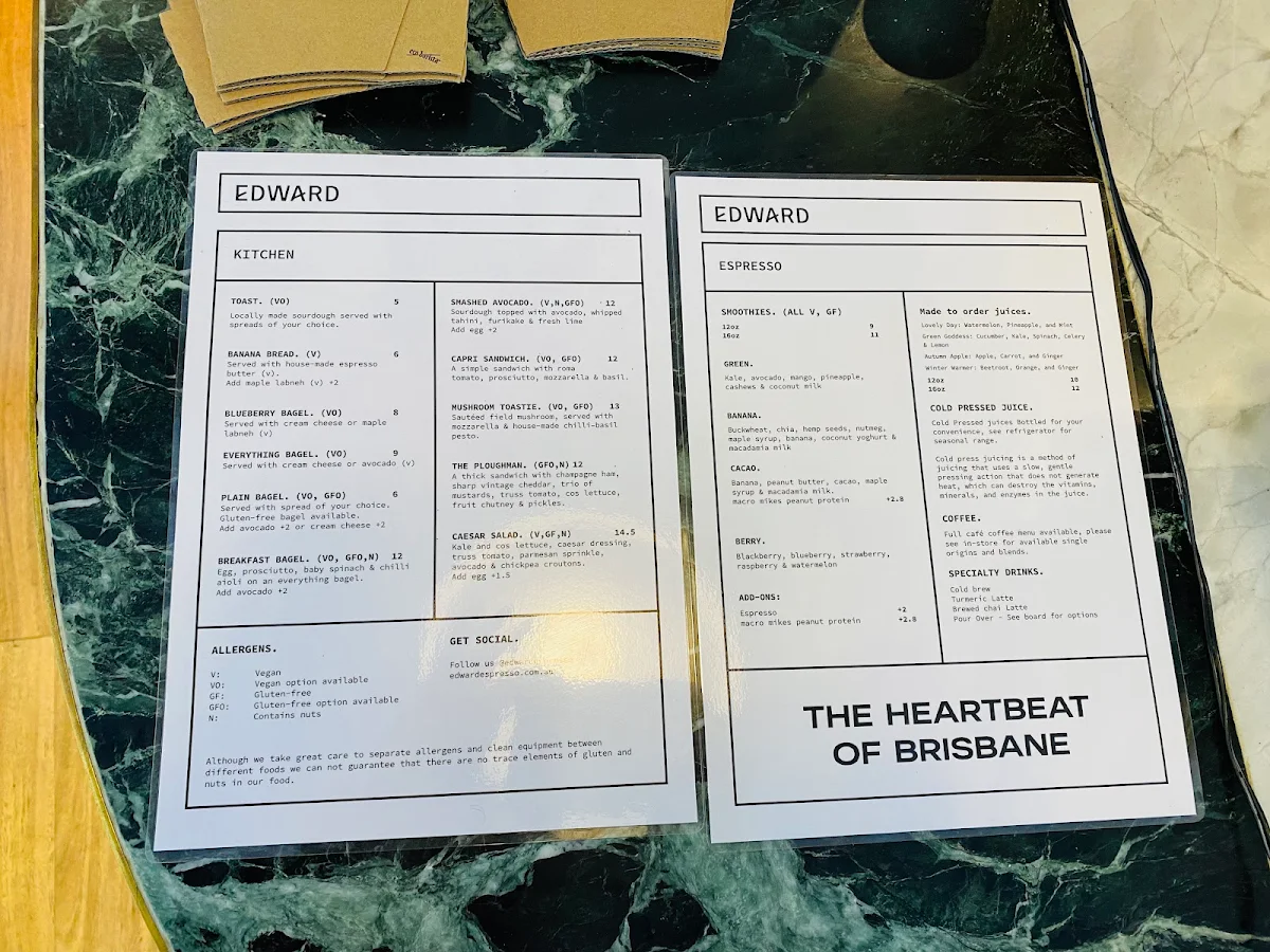 Menu, Adelaide Cold Press