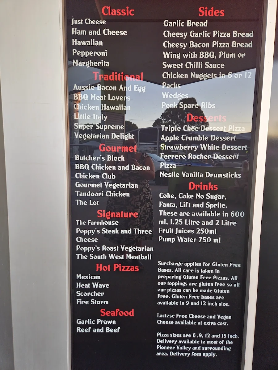 Menu, Poppy's Pizza Place